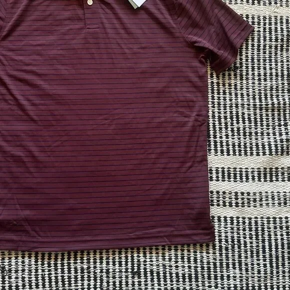 Goodfellow Size Large Burgundy & Black Striped standard fit men’s Polo shirt NWT - Picture 3 of 5